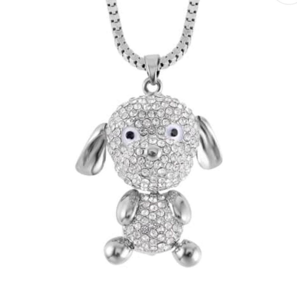 Black‎ and White Austrian Crystal Dog Pendant Necklace